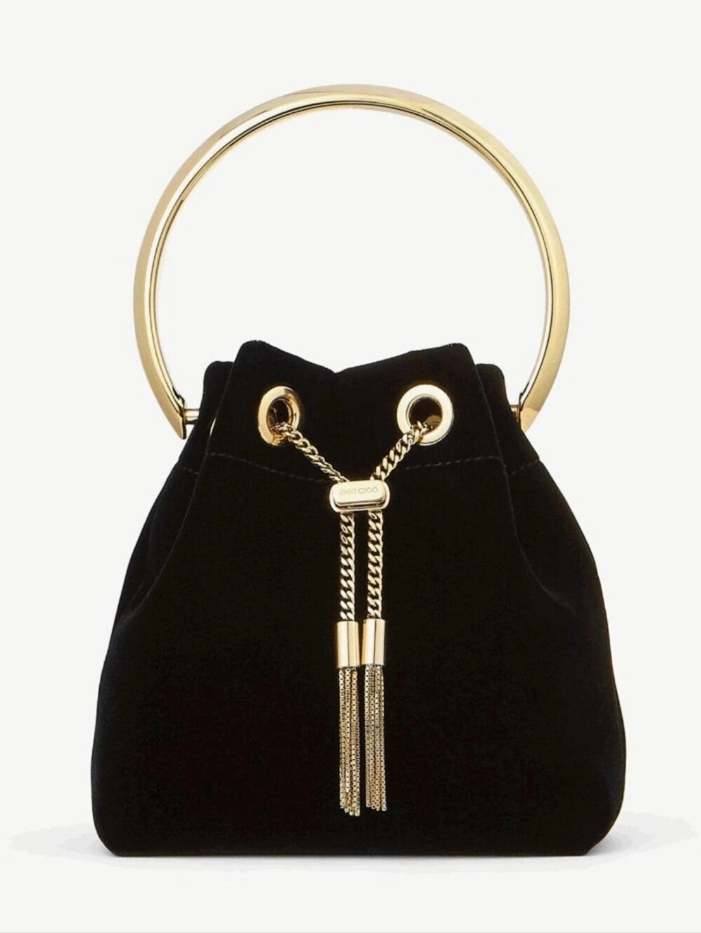 Jimmy Choo Bon Bon Cassis Velvet Handbag w/ Gold Metal Handle - Black
